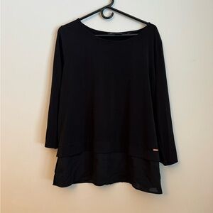Ivanka Trump Black Layered Hem Long-Sleeve Blouse